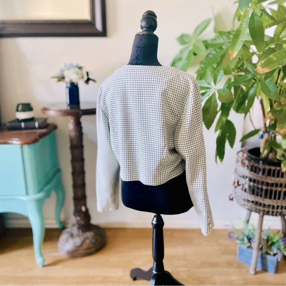 Vintage Plaid Flap Pocket Check Mint & Black Crop Overcoat with Pearl Buttons - Picture 4 of 9